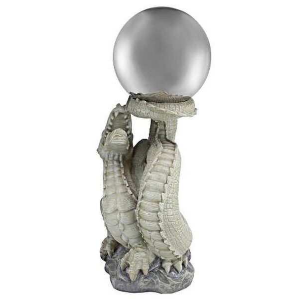 Dragon Statue with Gazing Orb Globe Ball Garden Metal sculpted Artwork